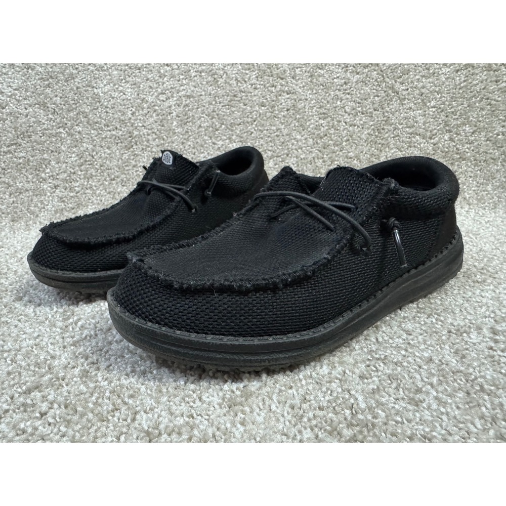 Hey Dude Wally Youth Funk Mono Black Slip On Loafers Shoes 40045-0XS Size 4Y
